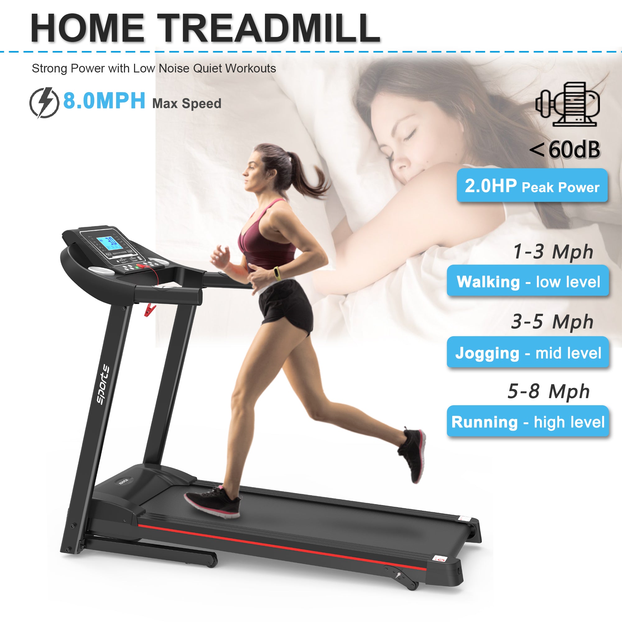 FlexGymPro™ Treadmill Machine 5 LCD Screen 250 LB Capacity Bluetooth Music